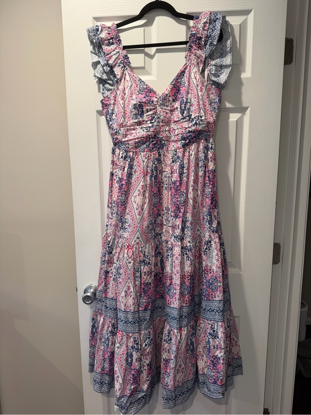 Caroline Constas Pink and Blue Floral Maxi Dress